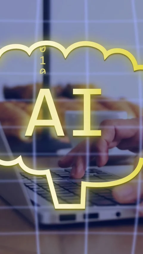 Vertical video: Yellow AI cloud camera panning mail sliding bits falling hands Stock Footage 335264129