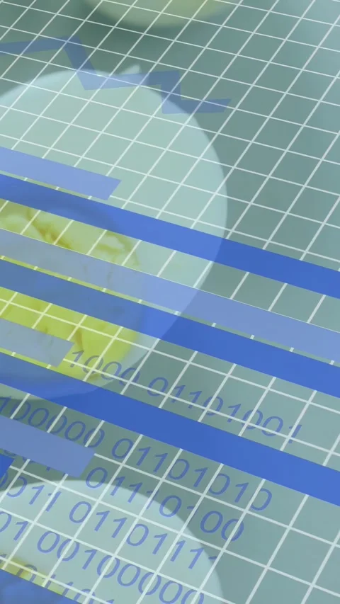 Vertical video: Yellow circle appearing upperleft causing bars sliding digits Stock Footage 333513462