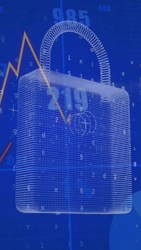 Vertical video: Yellow graph entering left causing lines crossing padlock Stock Footage 334602513