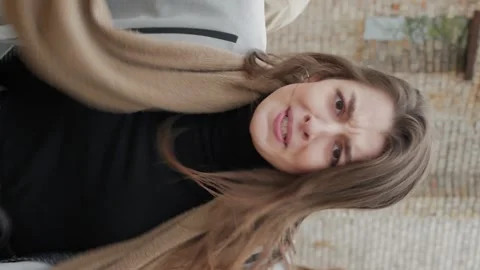Vertical video of young brunette gets angry Stock Footage 152144885