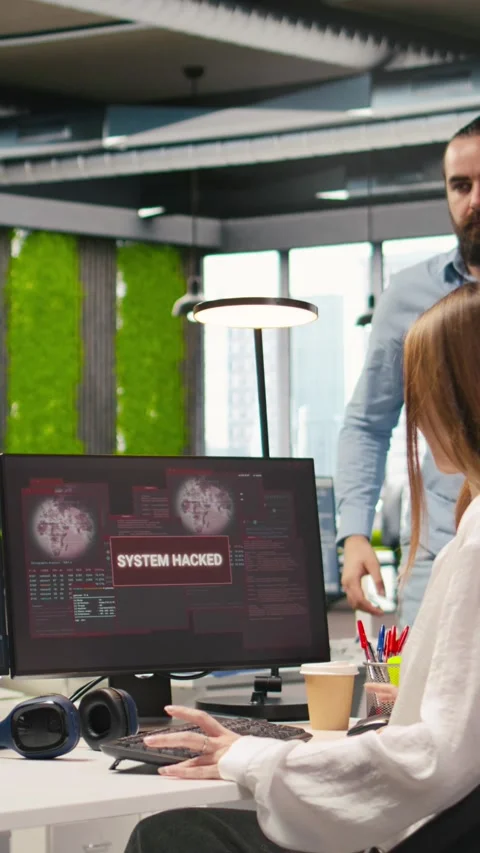 Vertical video Young programmer requests help from IT experts for hacker 스톡 동영상 312768518