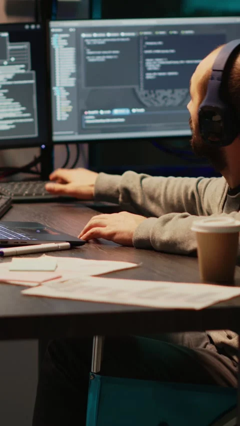 Vertical video: Young programmer typing source code in office Stock Footage 220334651
