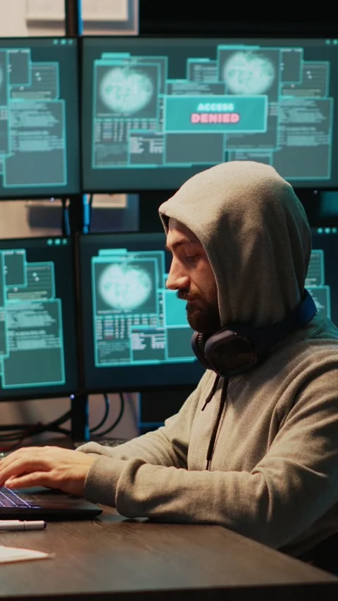 Vertical video: Young scammer trying to break database network Stock-Footage 220331553