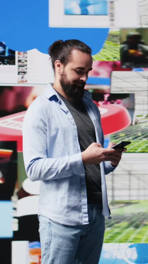 Vertical Video Young user enjoying online web connection on applications, Stock Footage 310914382