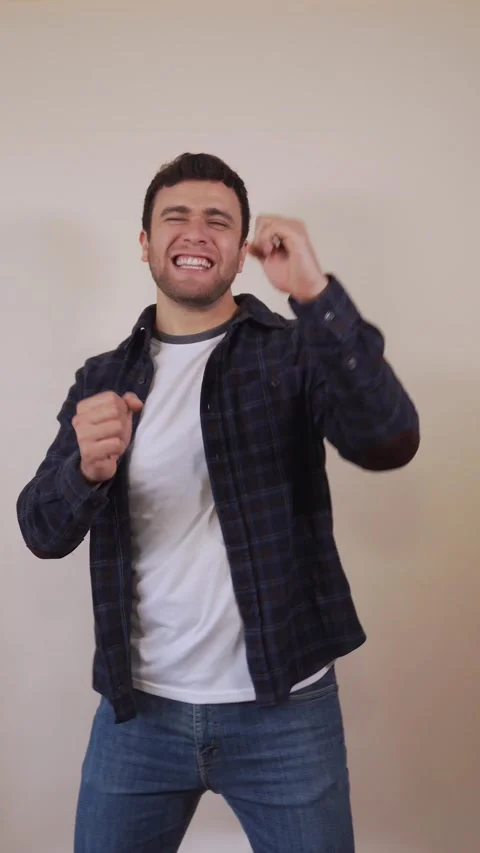 Vertical video.white man, dancing of joy with a lot of energy, with good en.. Stock Footage 236678298