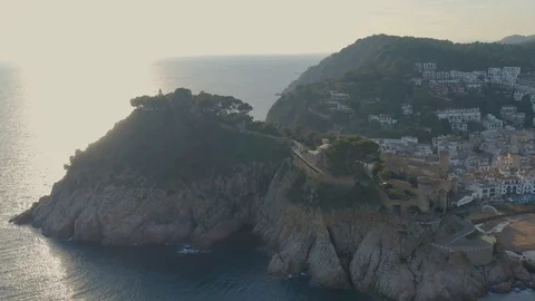 Vertical view from above of Tossa de Mar ancient town Stock Footage 110367279