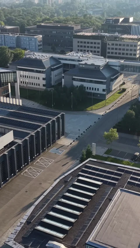 Vertical view. Aerial technology campus with massive computing infrastructure Stock Footage 348630641