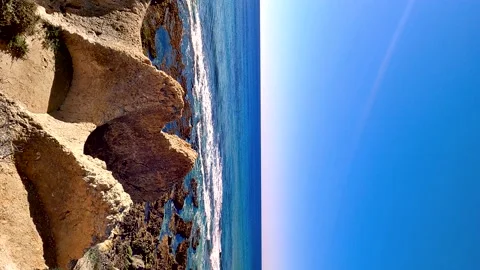 Vertical view of the Algarve Coast in Winter, south of Portugal Stock Footage 147334526