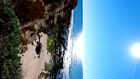 Vertical view of the Algarve Coast in Winter, south of Portugal Stock Footage 148487004