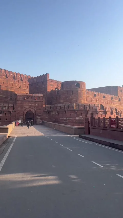 Vertical view of Amar Singh Gate entrance at Agra Fort in India Видео 342968266