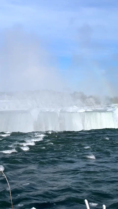 Vertical View Of American Falls And Turbulent Niagara River In Winter Stock-Footage 342331452