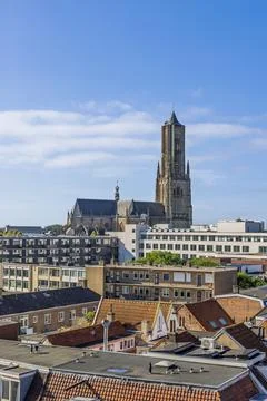 Vertical view of the Arnhem skyline dominated by the Eusebius Church tower, o Stock Photos
