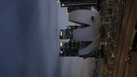 Vertical view of ArtScience Museum with singapore city down town central dist Stock Footage 208280955