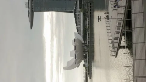 Vertical view of ArtScience Museum with singapore city down town central dist Stock Footage 218363153