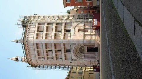 Vertical view of the Baptistery of Parma Stock Footage 106881253