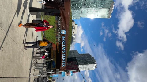 Vertical view of Barclays Center, a multi-purpose indoor arena. NYC, USA Stock Footage 241010911