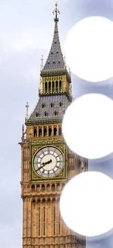 A vertical view of Big Ben clock tower at the north end of the Palace of West Stock Photos