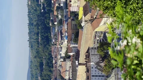 Vertical view from the bottom up on the roofs of Old Brno Stock Footage 263964288