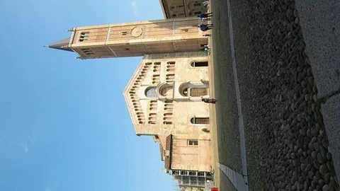 Vertical view of the Cathedral of Parma Stock Footage 106881485