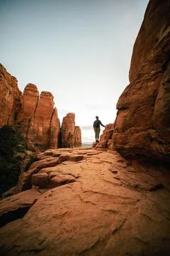 Vertical view of Cathedral Rock viewpoint at twilight in Sedona AZ Stock Photos