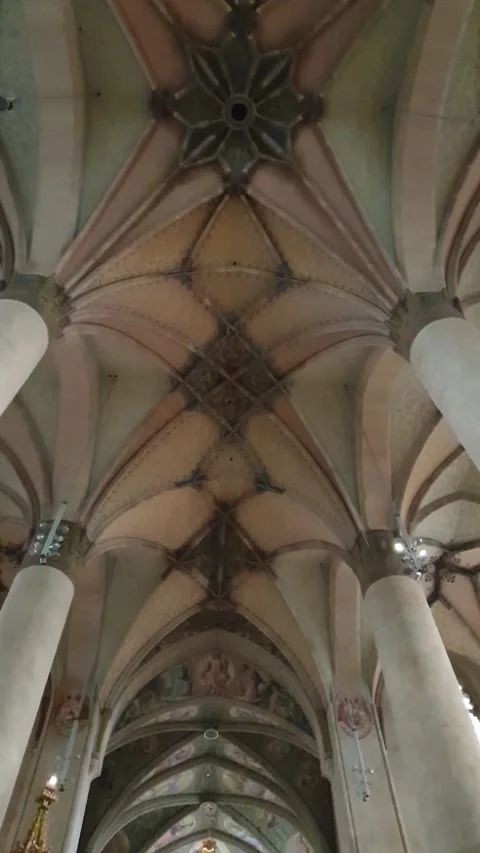 Vertical view of a church ceiling inside Stock Footage 218373925