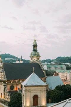 Vertical view of the city during the sunset. Stock Photos