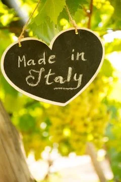 Vertical View of Close Up of Blackboard with the sentence Made in Italy in Bl 库存照片