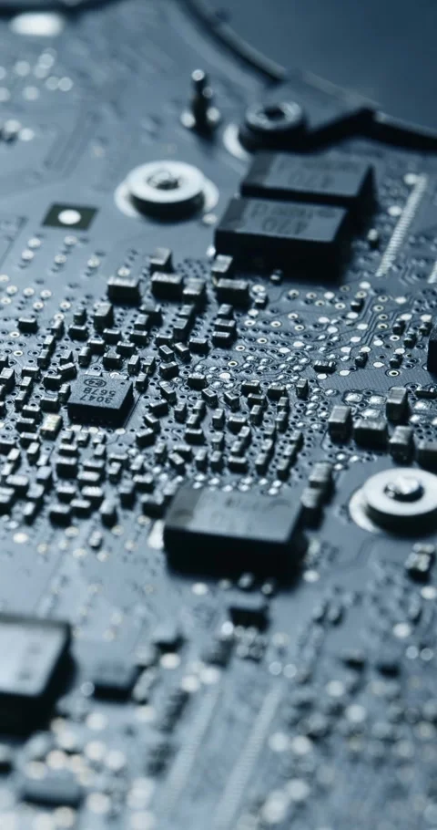 Vertical View of Complex Circuit Board  Microchips and Components Vídeo Stock 294376823