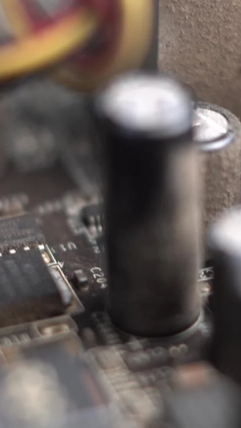 Vertical View of Computer Motherboard Electronic Parts, Macro Close Up Stock Footage 328560041