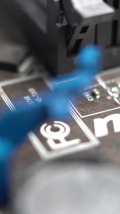 Vertical View of Computer Motherboard Sockets and Electronic, Macro Close Up Stock Footage 328601571