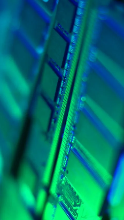 Vertical View, Computer RAM Memory Sticks, Close Up Stock Footage 326034299