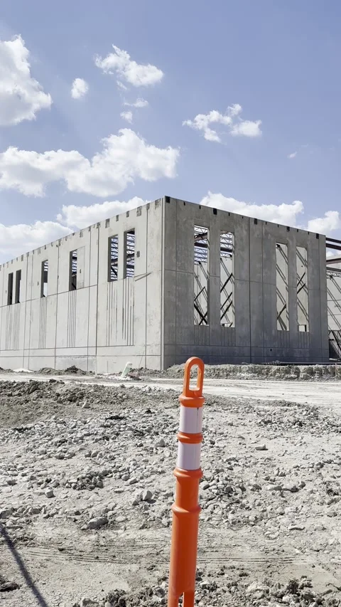 Vertical View of Construction Site and Framed Building Stock Footage 345923076