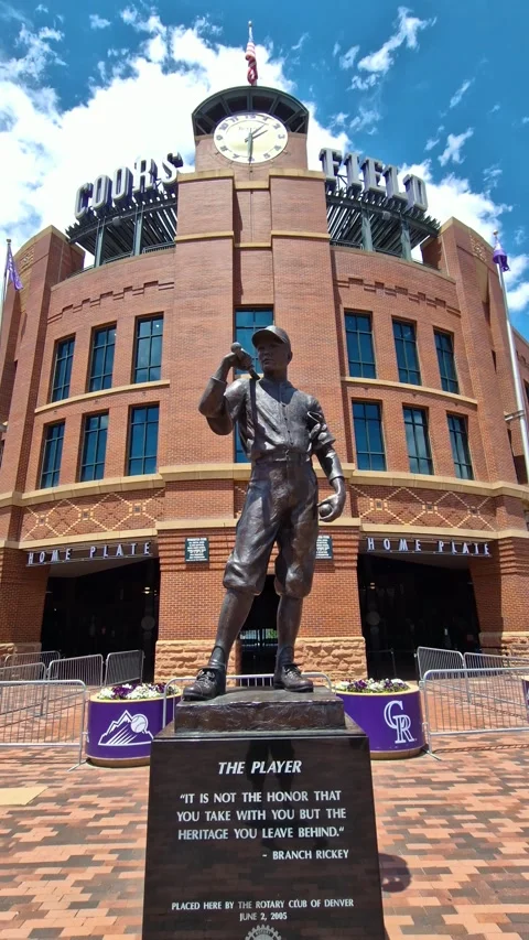 Vertical View of Coors Field Ballpark Baseball Stadium and The Player Statue Stock Footage 341993437