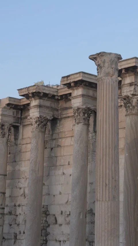Vertical View of Corinthian Columns at Hadrian's Library Stock Footage 342184098