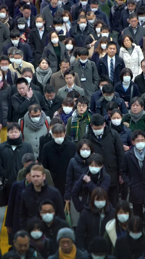 Vertical view of dense pedestrian flow during morning commute in Tokyo Stock Footage 312351084