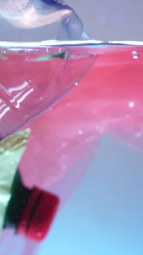 Vertical View, Discarded Plastic Bottles and Bags on Water Surface, Close Up Stock Footage 293273211