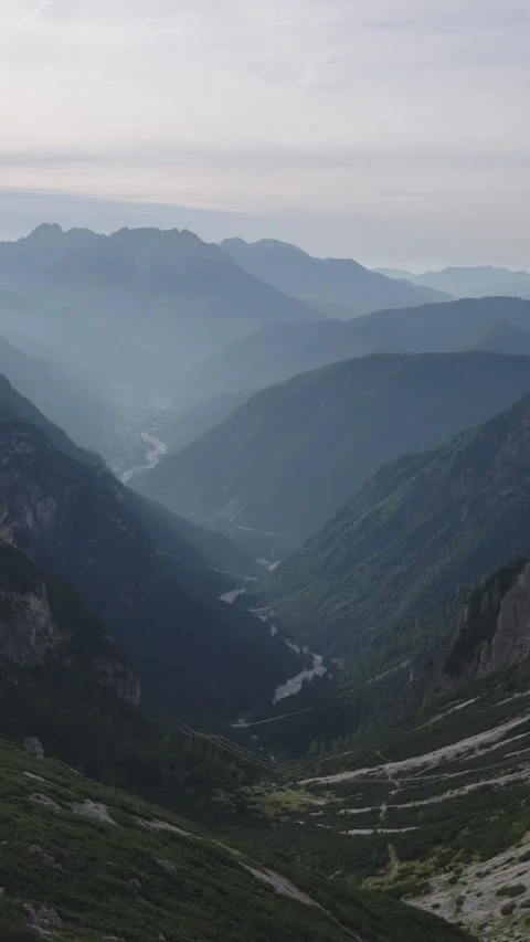 Vertical view on Dolomites valley Stock Footage 320345630
