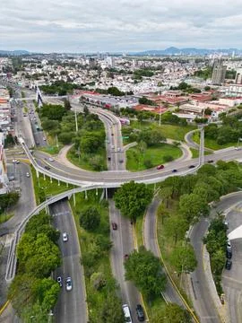 Vertical View: Drone's View of Los Cubos and Avenida Vallarta in Guadalajara Stock Photos