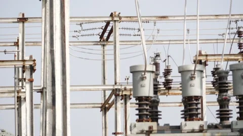 Vertical view of electric wires attached over electric pillars 動画素材 147858382