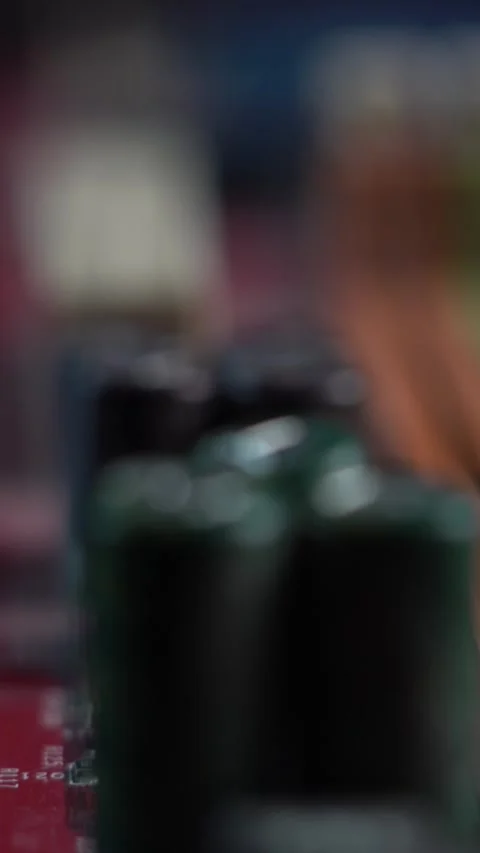 Vertical View of Electronic Components of Computer Motherboard, Macro Close Up Video stock 328395079