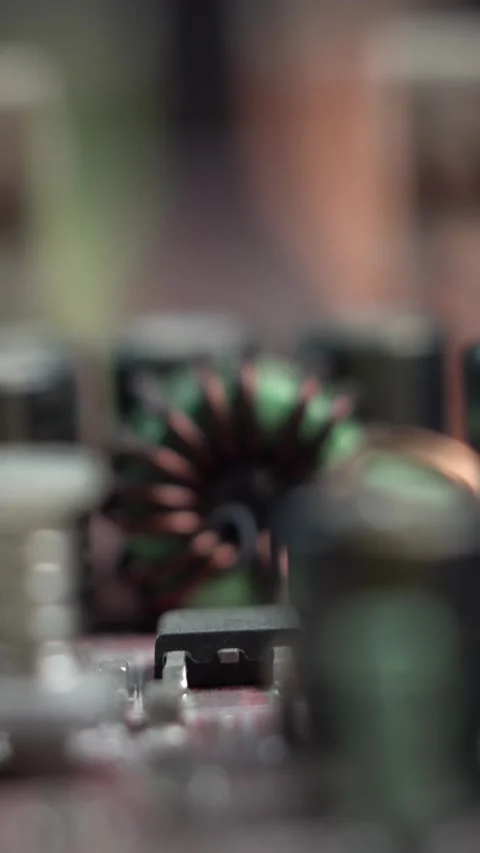 Vertical View of Electronic Components of Computer Motherboard, Electronic Stock Footage 328601609