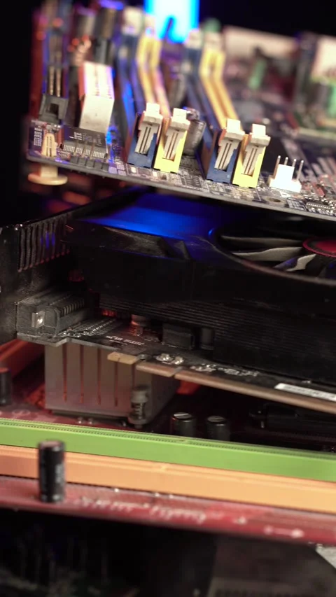 Vertical View of Electronic Waste on Burning Smoke, Computer Parts 스톡 동영상 332661973