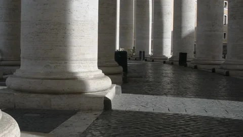 Vertical view of the empty colonnade in Piazza San Pietro Stock Footage 145076407