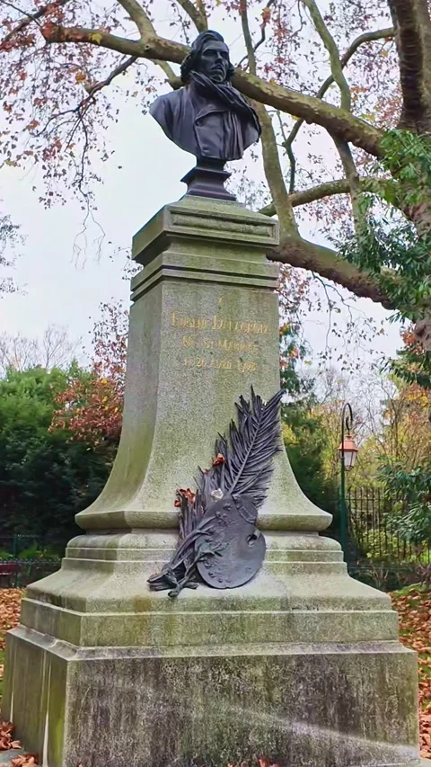 Vertical View Of Eugene Delacroix Monument In Paris, France Stock Footage 326371310