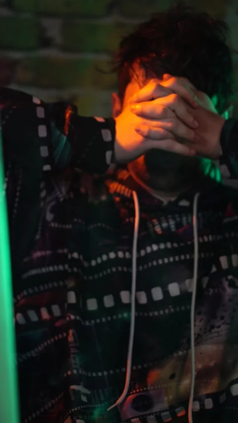 Vertical View, Exhausted Software Developer or IT Technician Working in Front Stock Footage 301319931