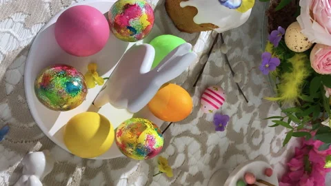 Vertical view. Festive Easter table setting Stock Footage 169242871