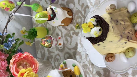 Vertical view. Festive Easter table setting. Stock Footage 169242890
