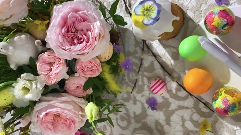 Vertical view. Festive Easter table setting. Stock Footage 169242909