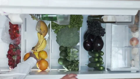 Vertical View of Fridge or Refrigerator Full of Fresh Organic Vegetables and Stock Footage 168170595