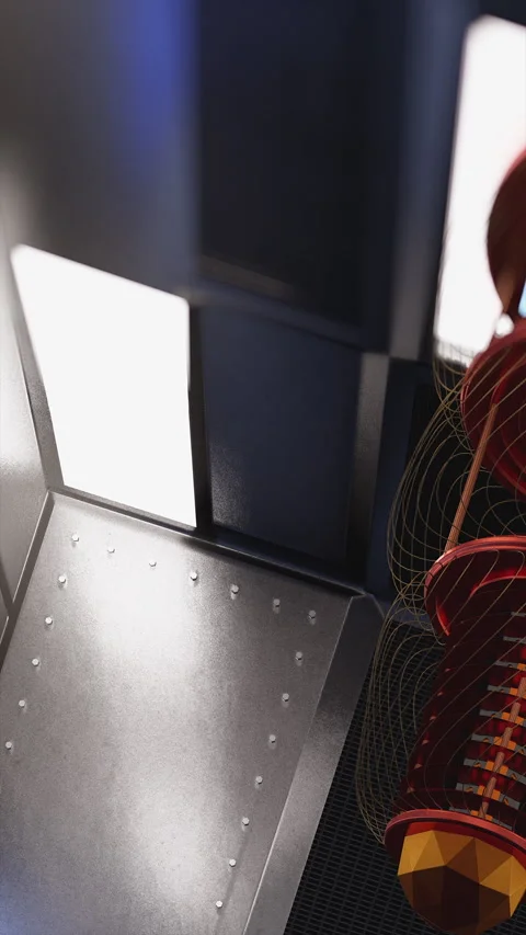 Vertical View of Futuristic Server Room with Quantum Computer Stock Footage 344815190
